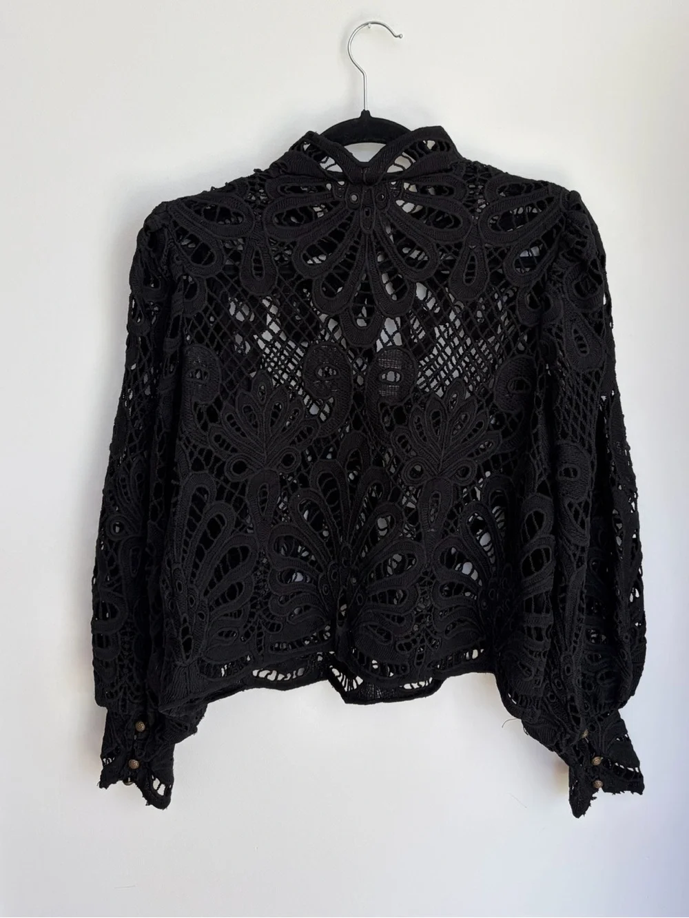 Anthropologie Black Embroidered Lace Blouse Victorian Boho Romantic Top